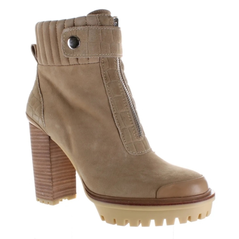 VINCE CAMUTO Everla Croc Embossed Platform Bootie in tortilla Suede Designer#460